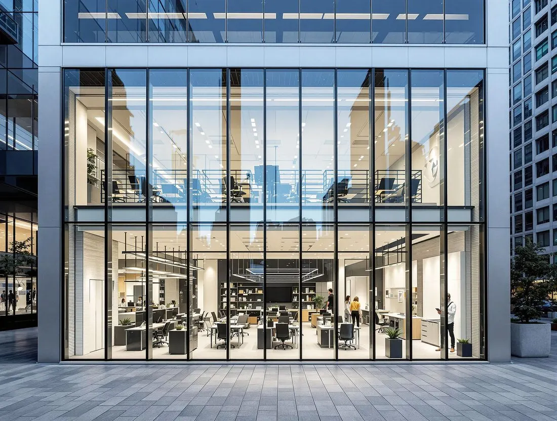 Commercial office facade with solar control window film