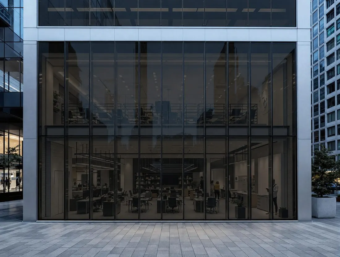 Glass office tower treated with exterior-grade solar film